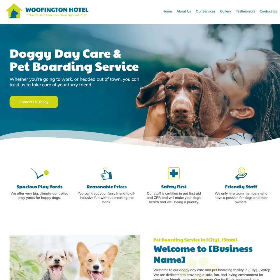 A website concept for a dog daycare and pet boarding service